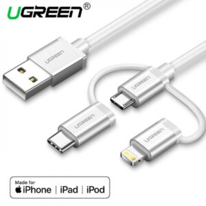 Ugreen 1 Mtr Usb 2.0 To Micro Usb+lightning+type C (3 In 1) Data