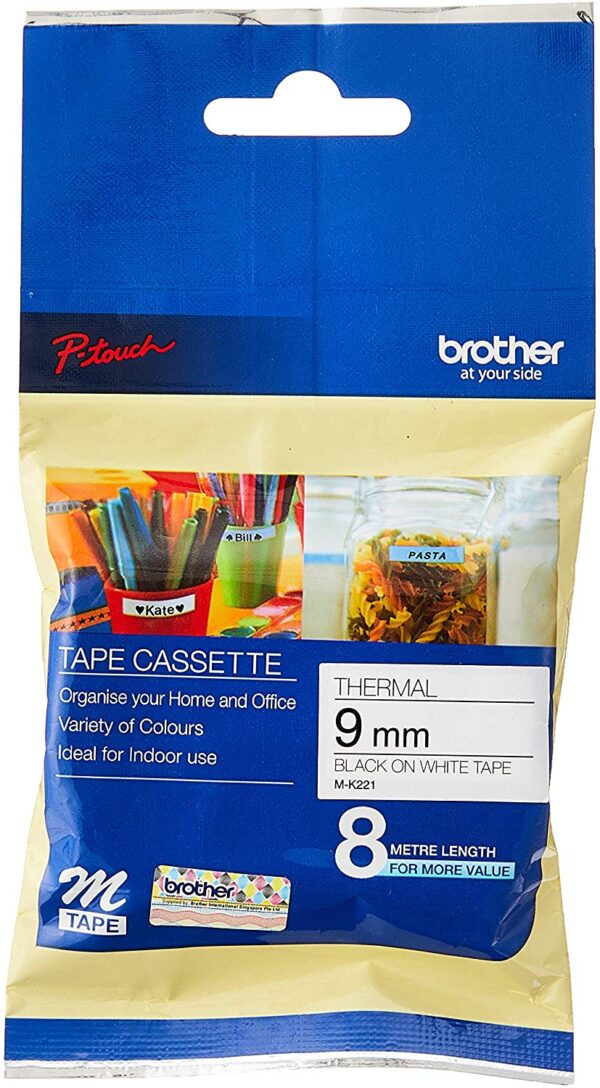 Brother M K221 - Printer tape - black on white - Roll (0.9 cm)