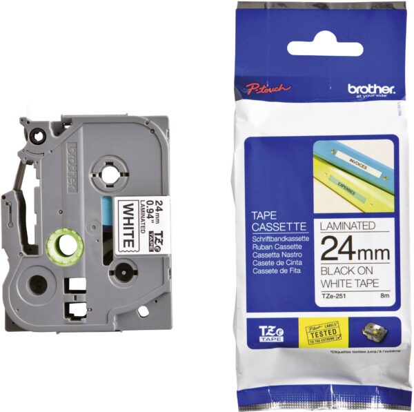 48 Labelling tape Brother TZe, TZ TZe-251 Tape colour: White Font colour:Black 24 mm 8 m