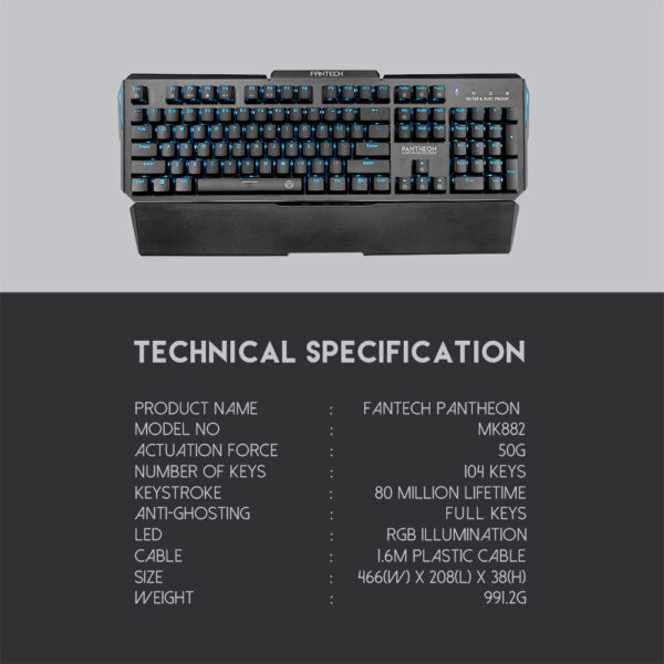 Fantech Gaming Keyboard Phanton Mk882 Rgb With 1yr Warranty