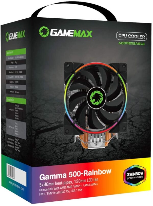 Gamemax Gamma 200 Rgb Cpu Cooler Rainbow Argb 120 For Intel/ Amd