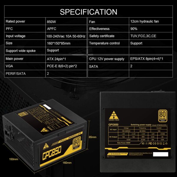 Aresze 850watt 80+ Gold Full Modular Power Supply/psu