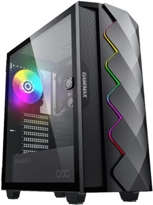 Gamemax Black Diamond Gaming Computer Case, 6 Fan Support /1 Included