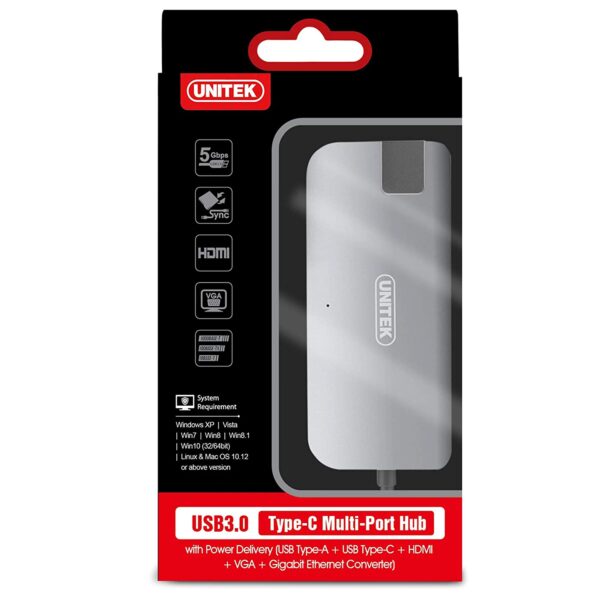 Unitek Y-dk09016 5-in-1 Usb-c Ethernet Hub With Dual Monitor & 60w Pd