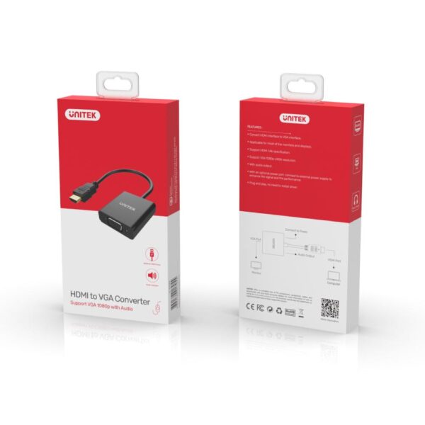 Unitek Y-6333 Hdmi To Vga Adapter With 3.5mm For Stereo Audio