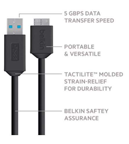 Belkin Micro-b To Usb 3.0 External Hardisk Cable High Speed Data/3ft