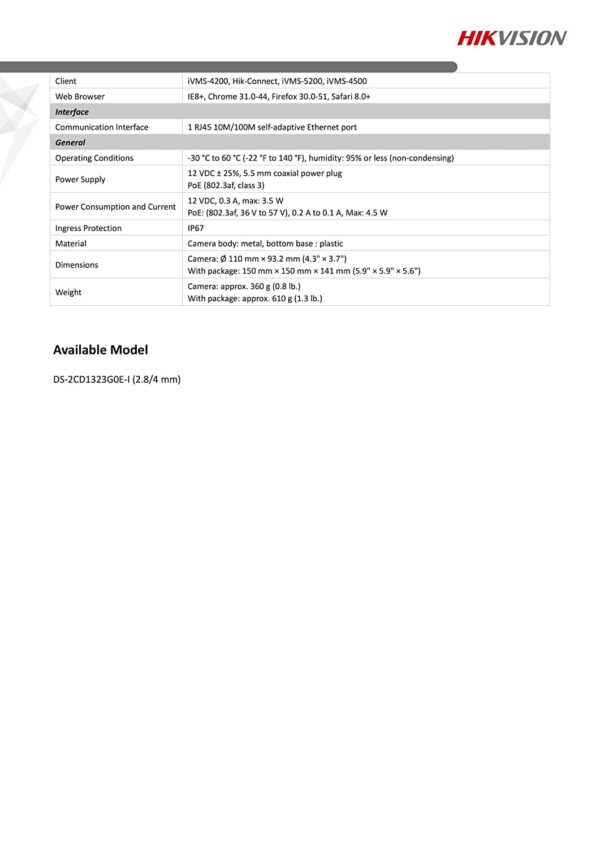 Hikvision 2mp Dome Ip Cctv Camera Ds-2cd1323goe-i 2mp Fhd -1yr Wrrnty