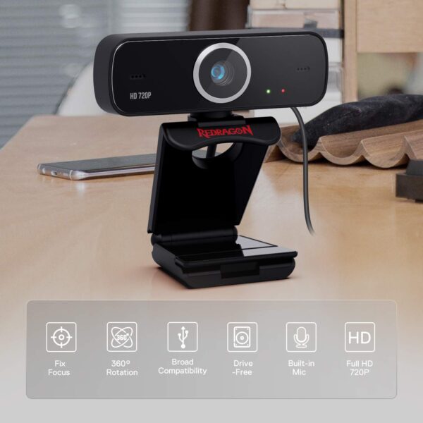 Redragon Gw600 720p Webcam With Built-in Dual Microphone 360-degree