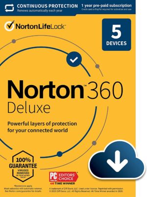 Norton Antivirus 360 Deluxe 5 User 1yr. License & 50gb Cloud Back Up