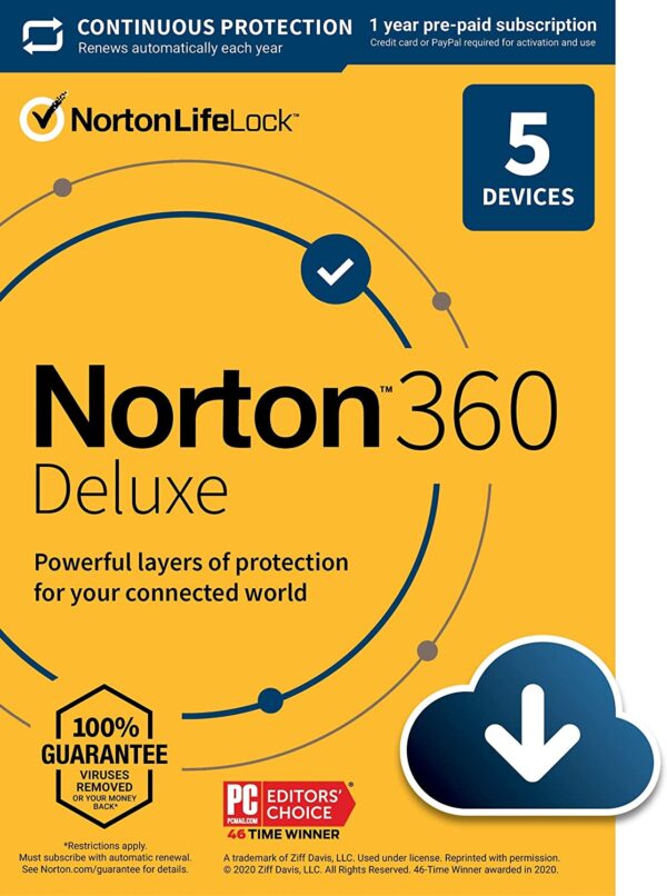 Norton Antivirus 360 Deluxe 5 User 1yr. License & 50gb Cloud Back Up