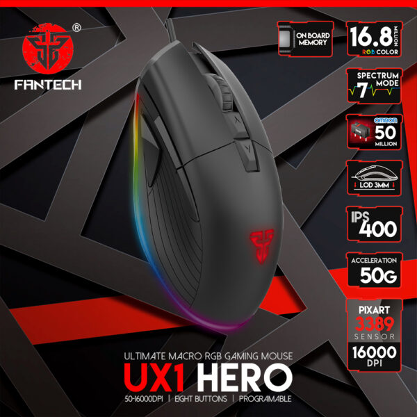 Fantech Ux1 Hero Ultimate Macro Rgb Gaming Mouse With 1 Year Warranty