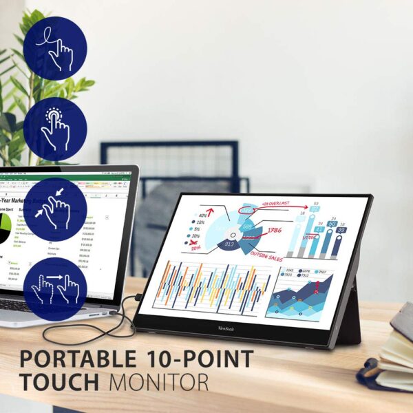 Viewsonic Td1655 Portable 1080p Touch Monitor Usb C Mini Dp 15.6"1kg