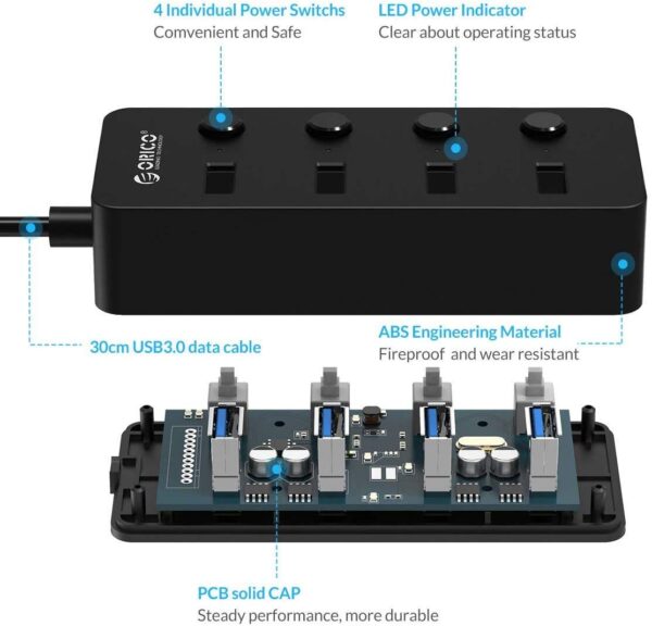 Orico Usb 4 Port Hub 3.0 With 30cm Long Cable