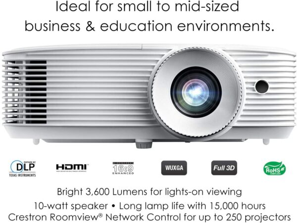 Optoma Projector Wuxga Wu334 3600 Lumens With 15000 Hours Lamp Life