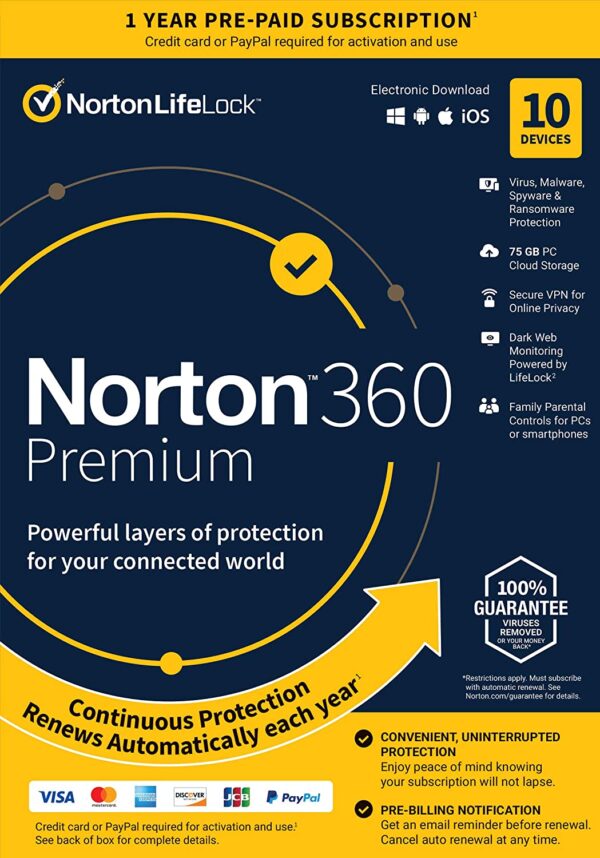 Norton 360 Premium Antivirus 10 User , 1yr License 75gb Cloud Backup