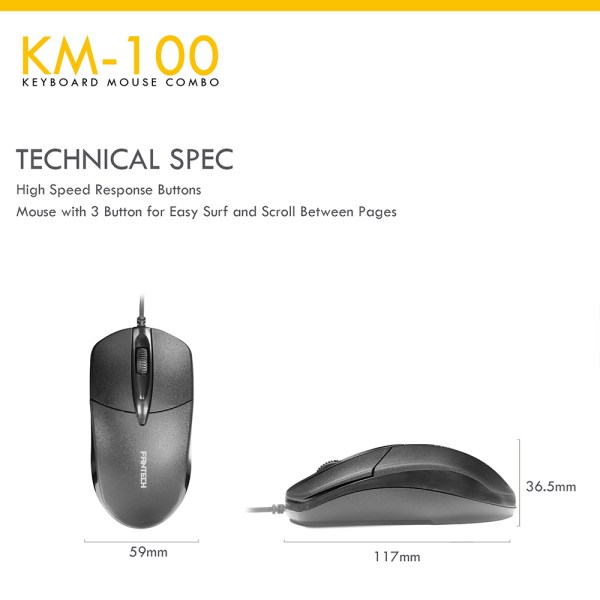 Fantech Km-100 Keyboard Mouse Combo-1 Yr.warranty
