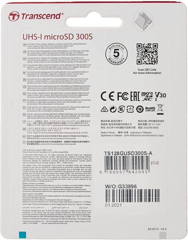 Transcend Sd Card - Class U3 128 Gb Class U3