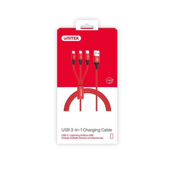 Unitek 3-in-1 Usb Charging Cable (type-c / Micro Usb / Lightning)