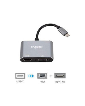 Rapoo-XD10V-USB-C-Multi-Function-Adapter-2-in-1-Grey Rapoo Xd10v Type C To Vga+hdmi Multi Function Adapter (2in1)