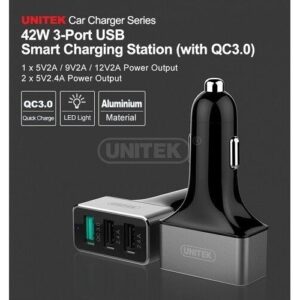 Unitek 42w 3-port Usb Aluminium Smart Car Charger (with Qc3.0)