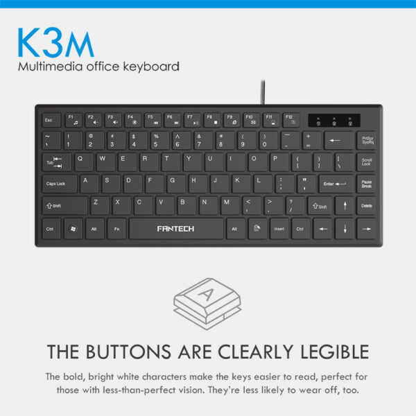 Fantech K3m Ultra Slim Wired Office Keyboard With 87 Keys For Notebook
