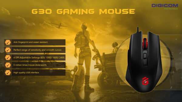 Digicom Dg-g30 Wired 2400dpi Gaming Mouse With 1 Year Warranty