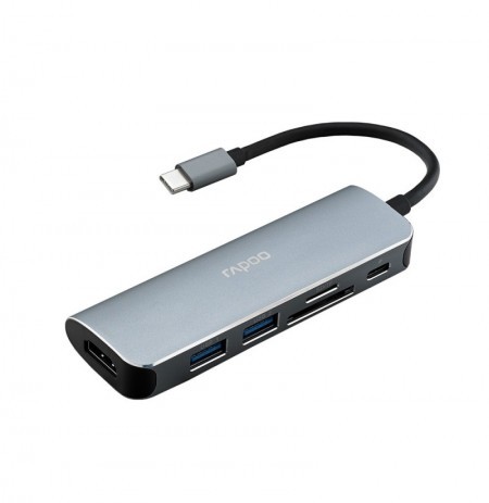 rapoo-xd120-6-port-expansion-dock-usb-c-convert-usb-hub-expansion-tool-hdmi-usb-tfsd-card-apply-to-macbook-switch (1) Rapoo Xd120 6-port Expansion Dock Usb-c To Hdmi Usb Tf/sd Card -silver