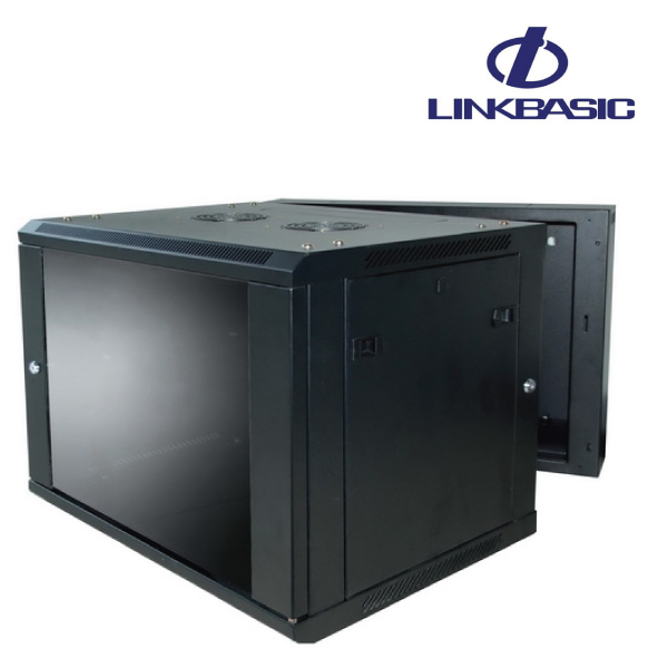 Linkbasic 9 U Rack Wall Box (rear Door / Smoky Gray Glass Door / Black