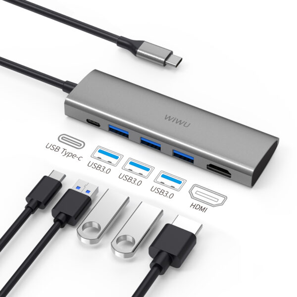 12.	Wiwu Alpha 521h Usb-c Hub Type-c To Usb3.0*2+ Hdmi*1+ Sd*1+ Tf*1+ Pd*1