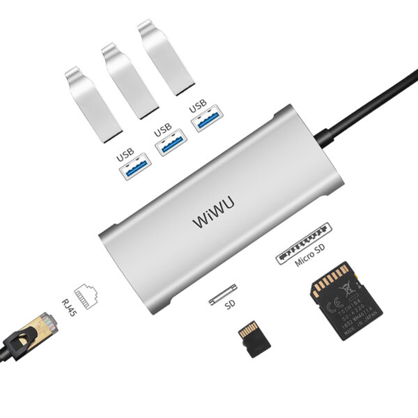 78 Wiwu 6 In 1 Type-c Hub - Alpha 631str 3*usb3.0, 1* Sdhc,rj45