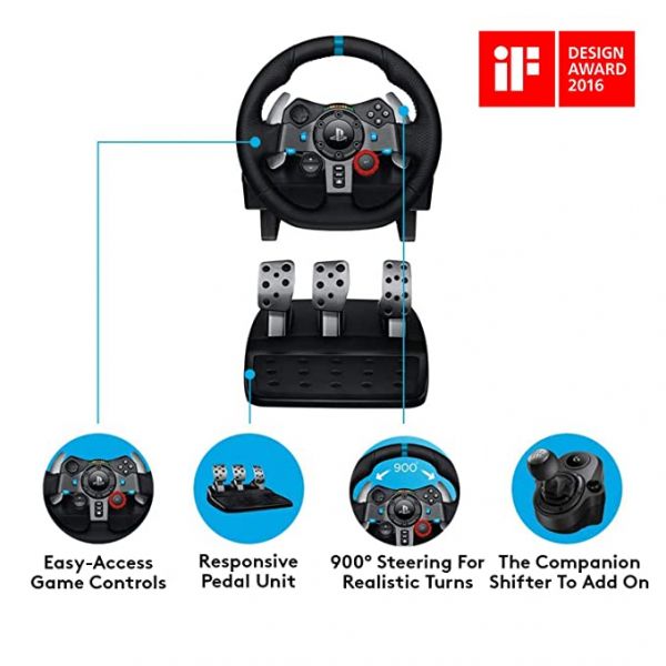 g29_driving_force_racing_wheel_3 Logitech G29 Driving Force Racing Wheel and Floor Pedals, Real Force, Stainless Steel Paddle Shifters, Leather Steering Wheel Cover, Adjustable Floor Pedals, PS5/PS4/PS3/PC/Mac