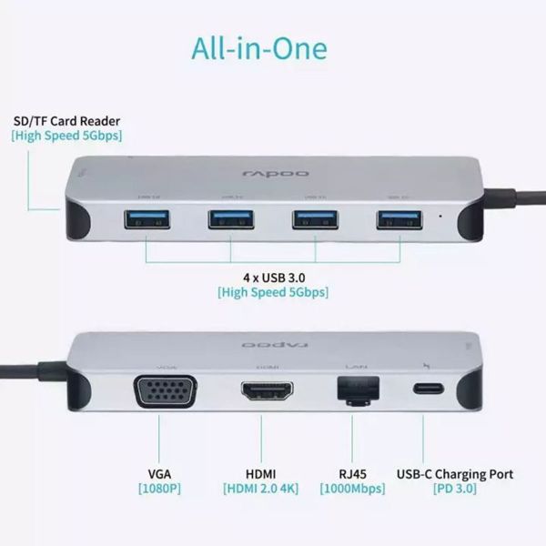 rapoo-xd200c-usb-c-10-in-1-hub-price-nepal Rapoo XD200C USB-C Multi Function Adapter - 10-in-1 USB Dongle
