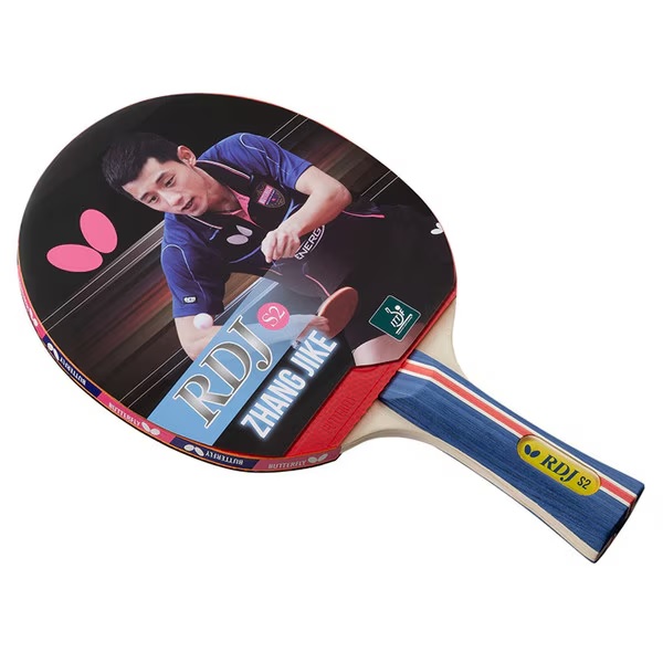Table Tennis Racket/ Butterfly RDJ S2 ITTF Approved Wood Table Tennis Racket with Thick Sponge for Better Speed - Red and Black