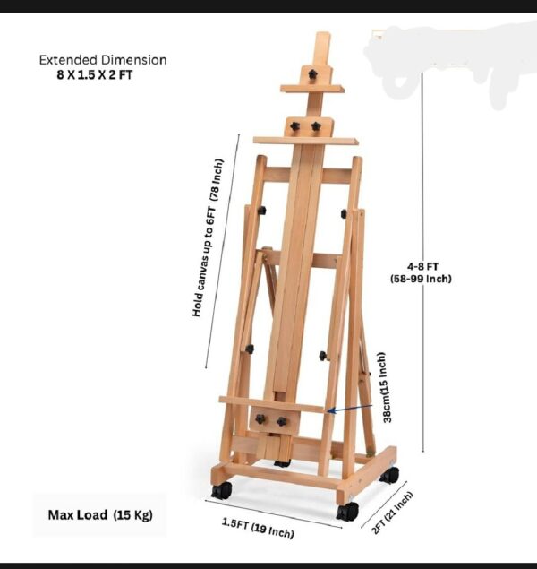 Studio Easel2 Artist Easel /Multifunctional Heavy Duty Wooden Studio Easel - Holds Canvas Upto 7.5 Feet | Studio Easel For Artists
