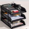 File Tray /Delli 9217ES 3-Compartment File Rack for Office Files/Letter/Document/ Desk Organizer /File Tray File Rack - Black- 1 pcs