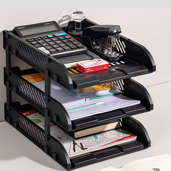 File Tray /Delli 9217ES 3-Compartment File Rack for Office Files/Letter/Document/ Desk Organizer /File Tray File Rack - Black- 1 pcs