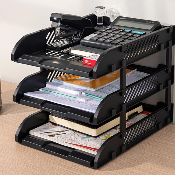 File Tray /Delli 9217ES 3-Compartment File Rack for Office Files/Letter/Document/ Desk Organizer /File Tray File Rack - Black- 1 pcs