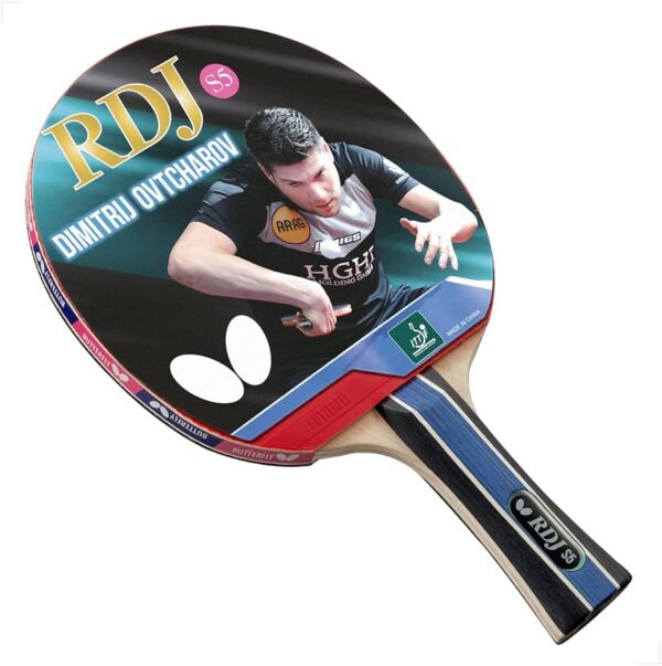 Butterfly RDJ S5 ITTF Approved Wood Table Tennis Racket with Thick Sponge for Better Speed - Red and Black